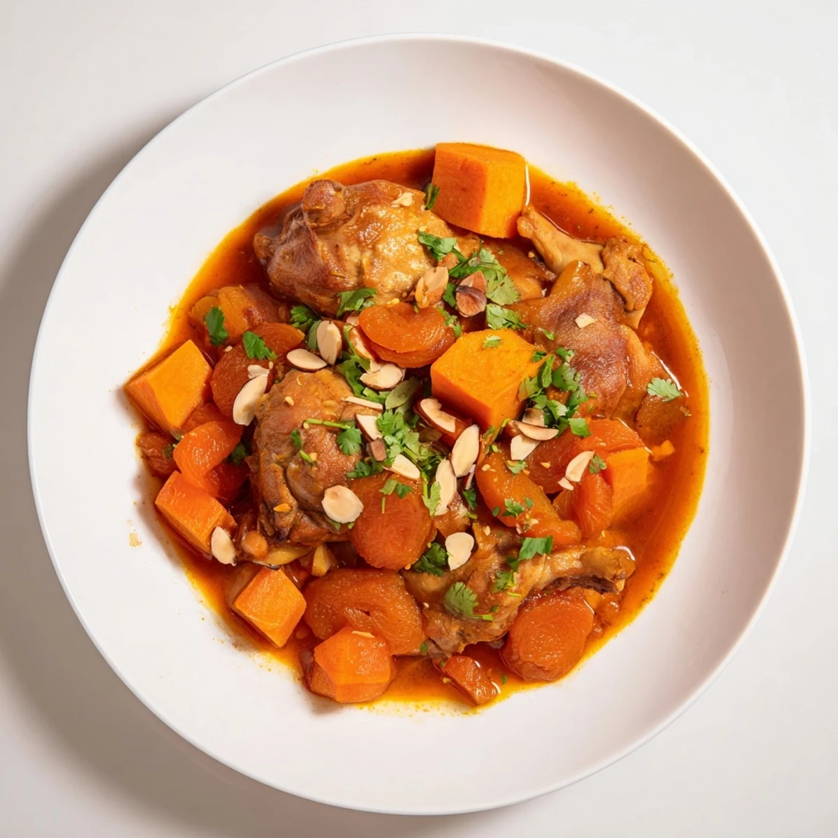 Soft Spice Slow-Cooker Chicken and Sweet Potato Tagine with tender chicken, sweet potato chunks and warming spices.