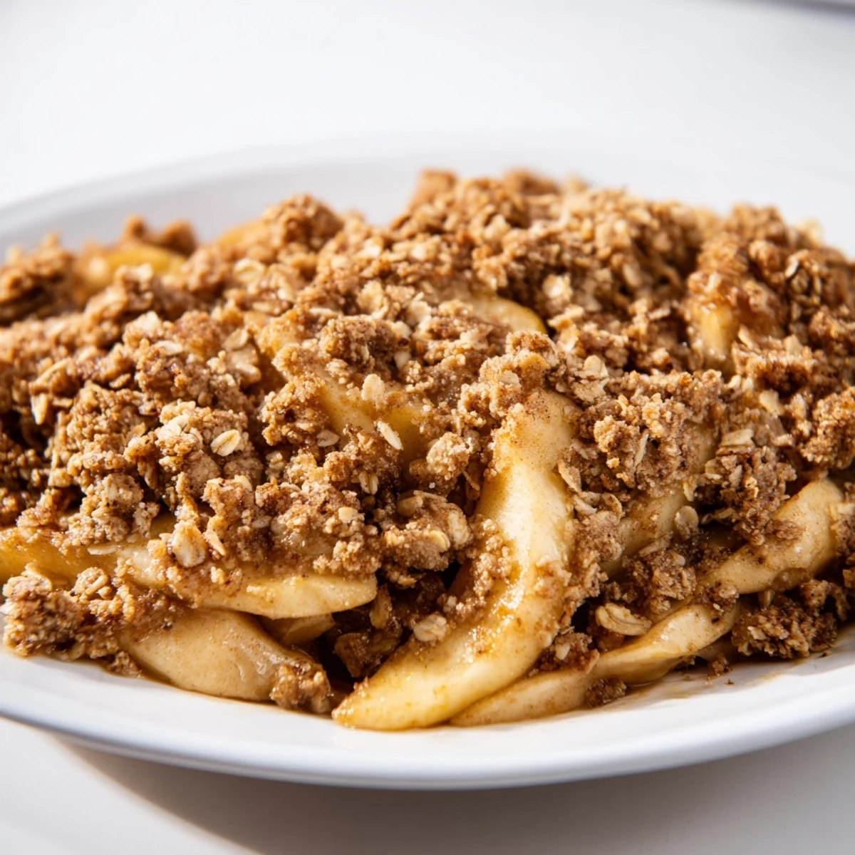Golden-brown Soft Crumb Apple Crisp bubbling, a comforting dessert with warm spiced filling.