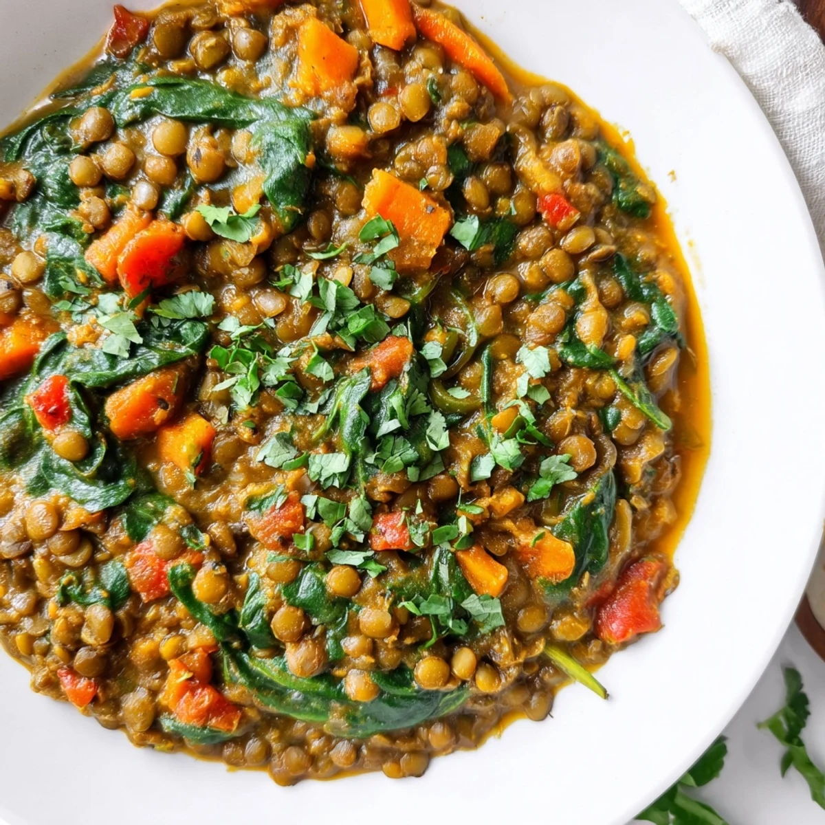 Flavorful Lentil and Spinach Curry, a hearty vegan dish perfect for a cozy weeknight dinner.