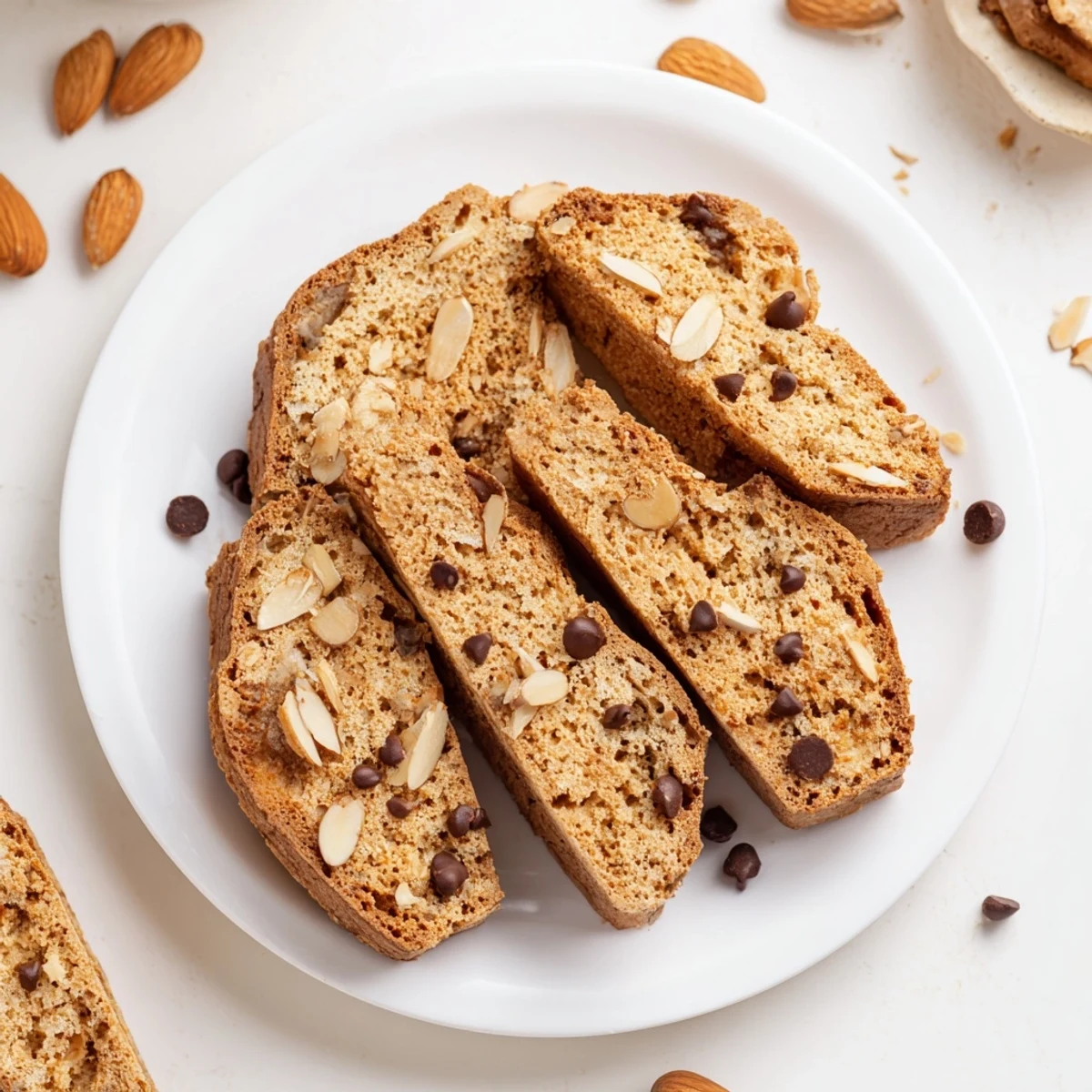 Close-up shot of soft, sweet almond biscotti, offering a perfect pairing with rich coffee.