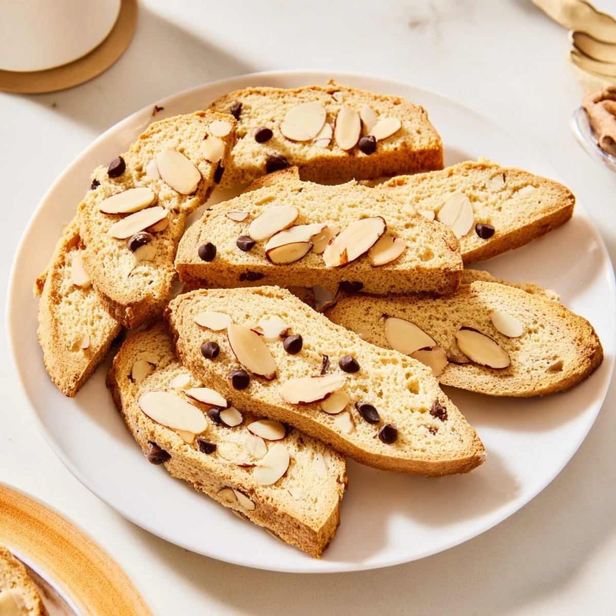 Warm, golden, freshly baked, soft almond biscotti, ideal for an Italian-inspired dessert treat.