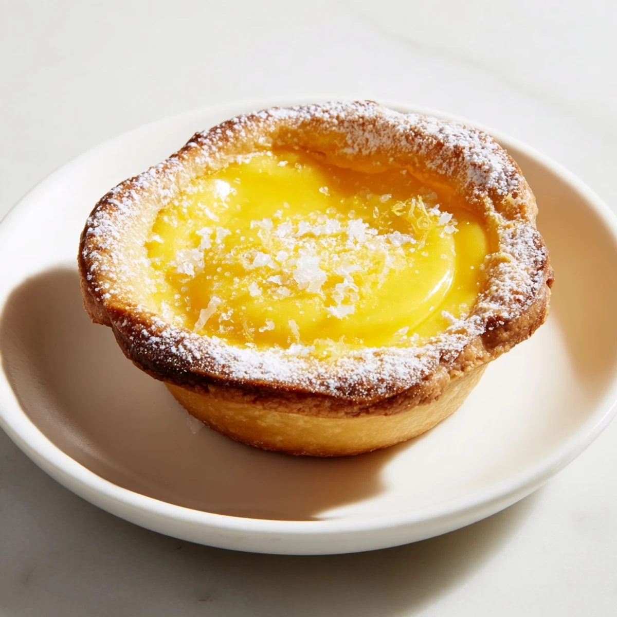 Golden-hued Home Plate Saffron and Vanilla Custard Tart, a beautiful dessert with flaky crust.