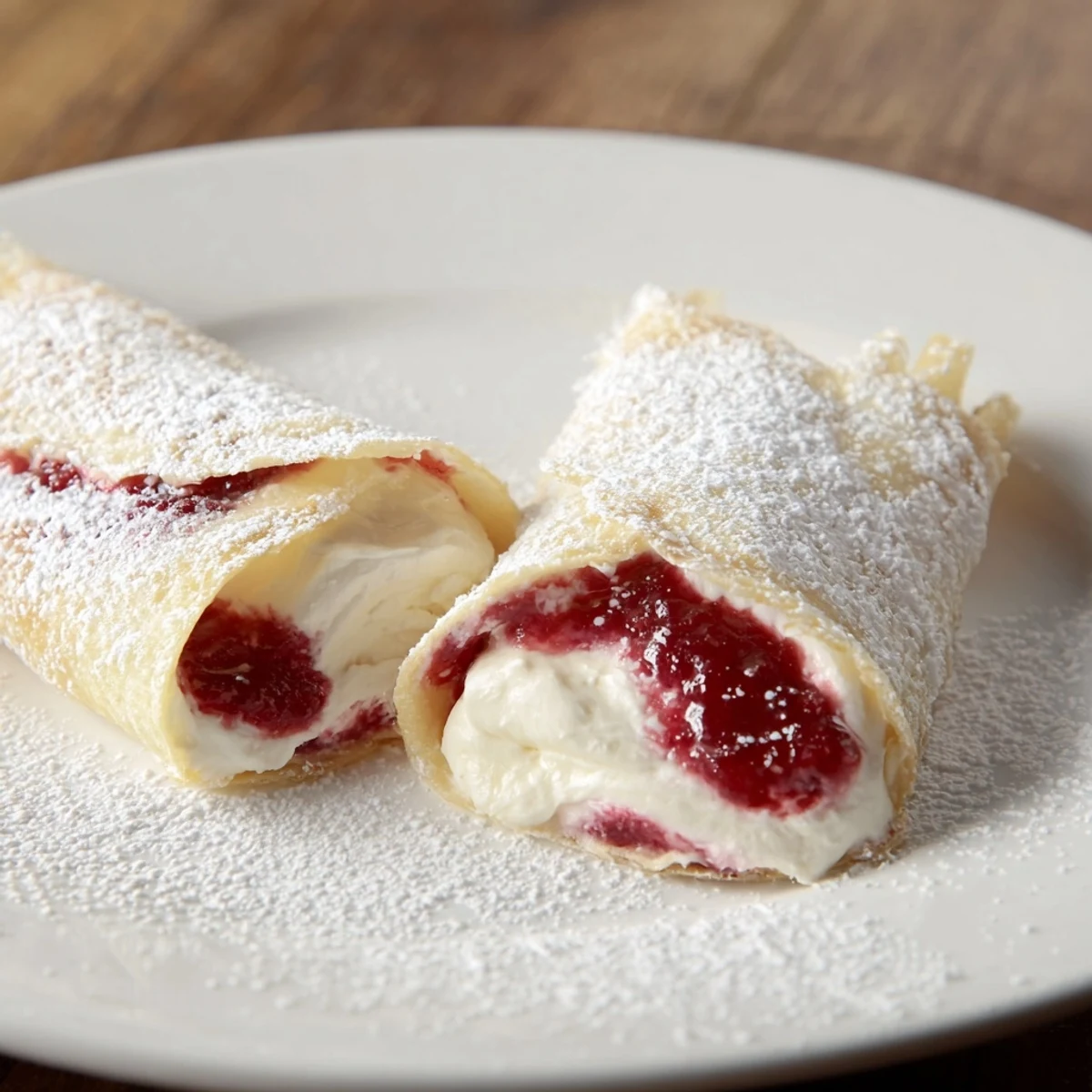 Freshly made Snow Angel Tortilla Wraps, cut diagonally ready to serve, dusted with powdered sugar.