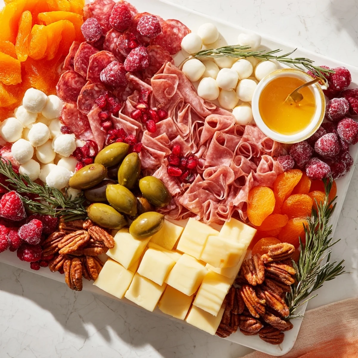 Delicious Meat & Cheese: Festive Stocking Charcuterie Board, arranged as a holiday-themed appetizer with fresh elements.