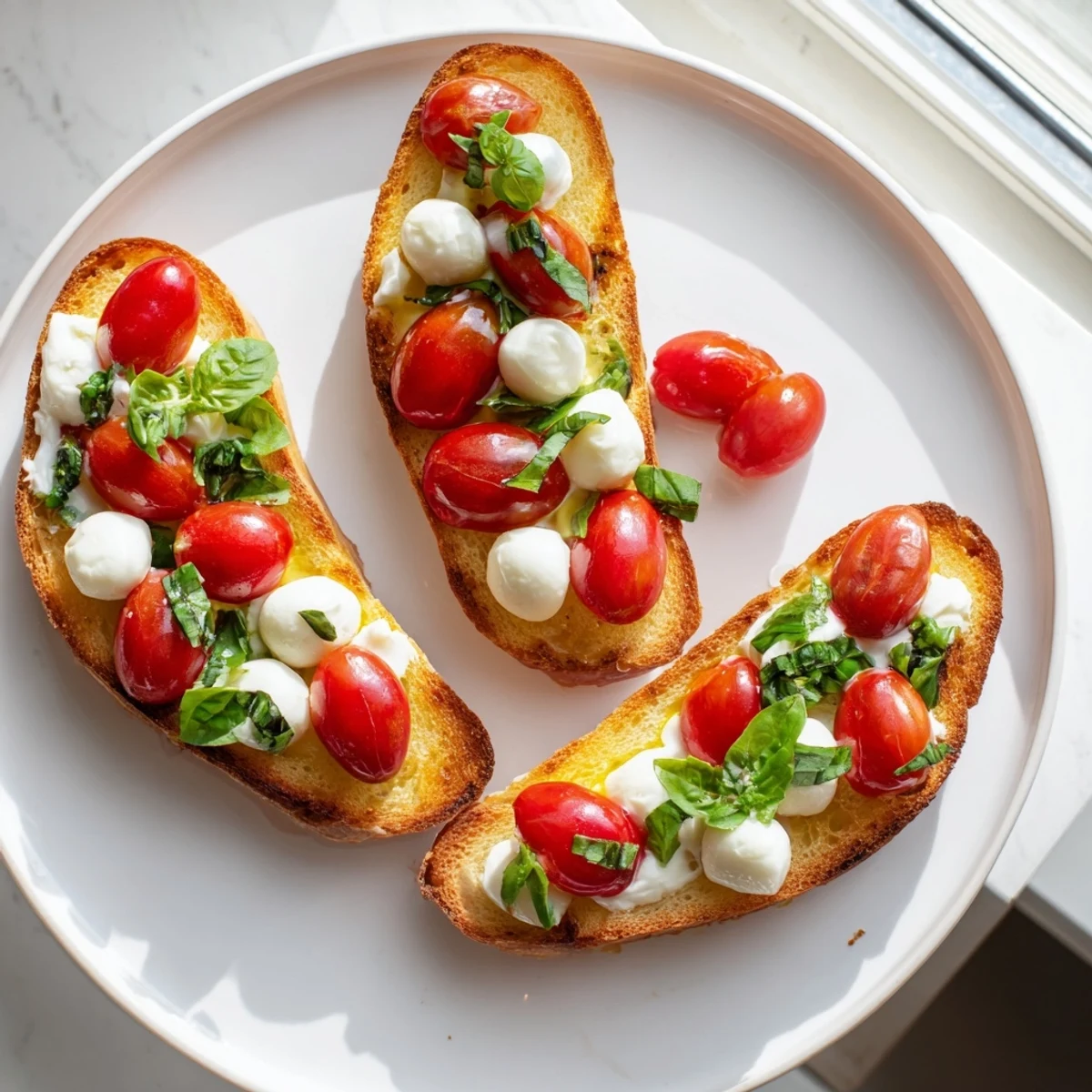 Golden, crispy Elf Shoe Shaped Toast Bites topped with cream cheese and fresh basil, ready to eat.