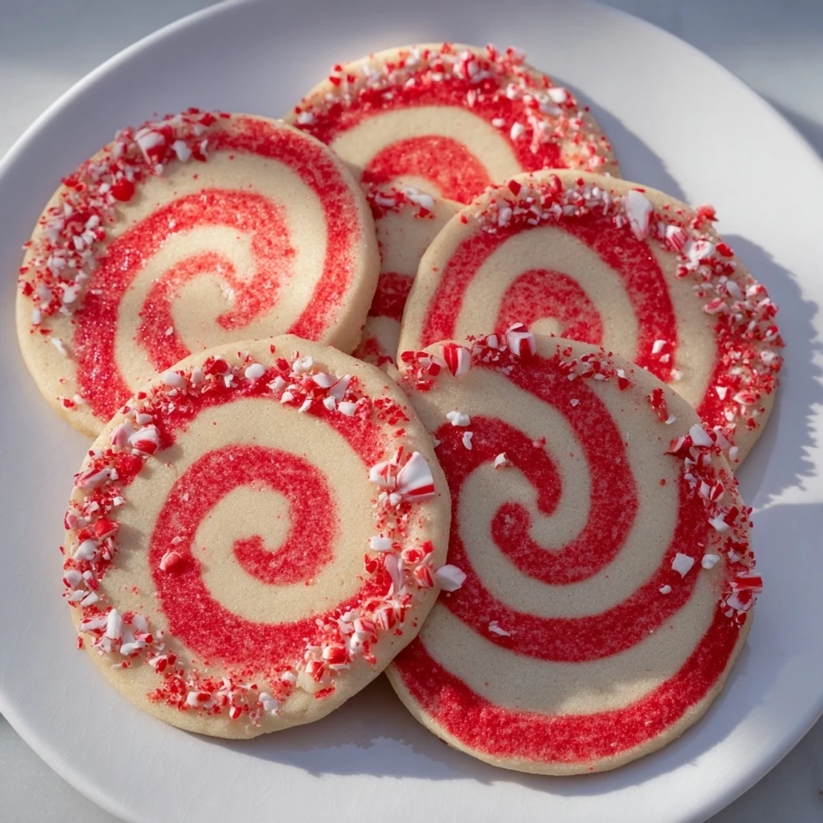 Vibrant candy cane swirl cookies, swirled with red and white, ready to enjoy for the holidays.
