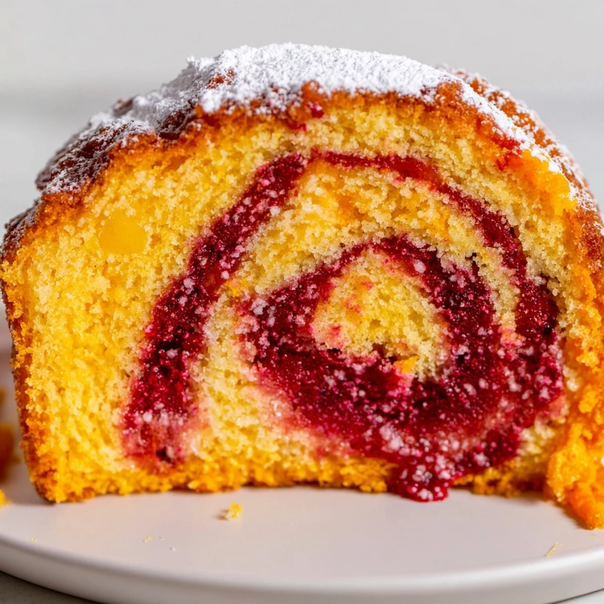 Swirling patterns showcase the homemade Cranberry Orange Swirl cake, a festive holiday treat.