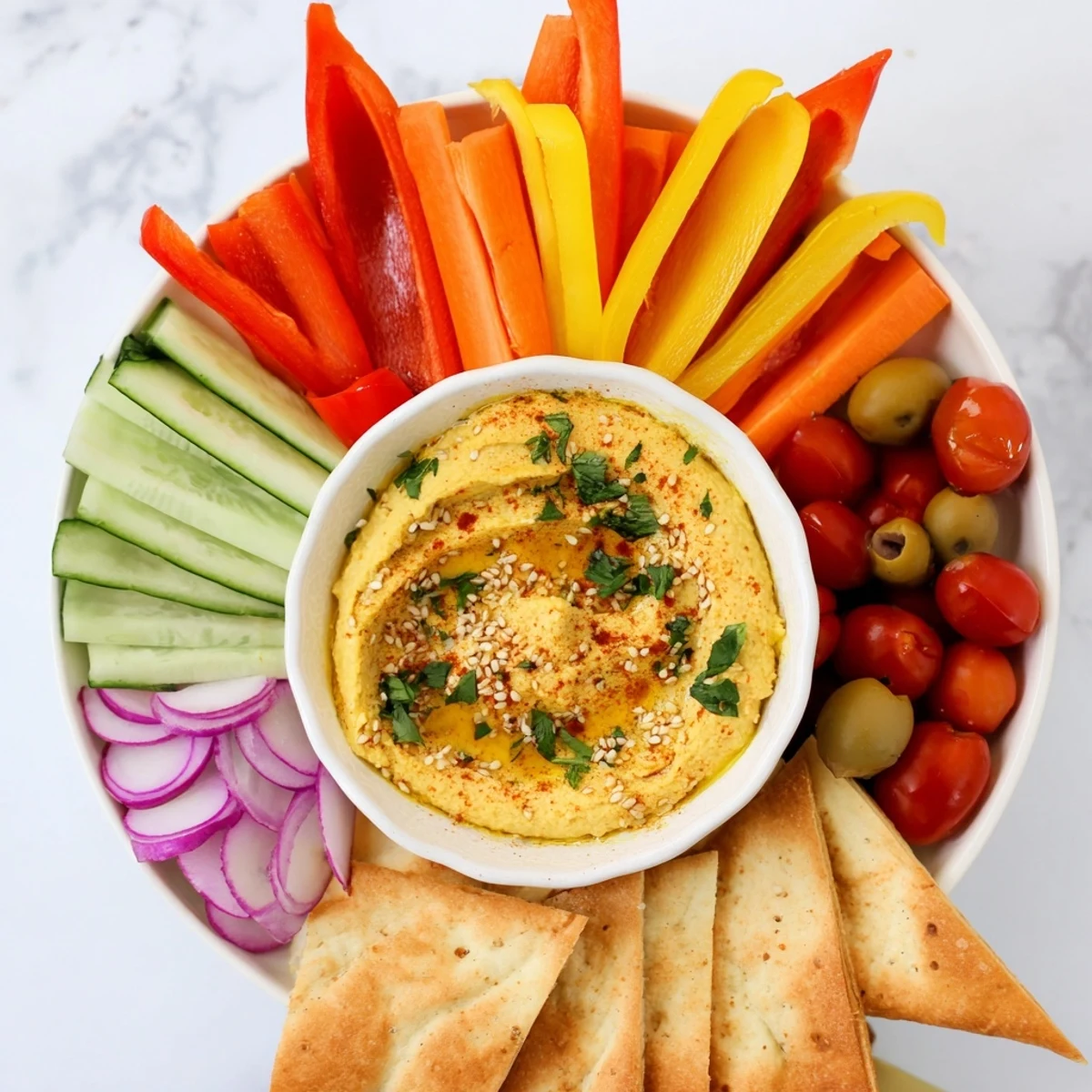 Enjoy the visually stunning Moroccan Tent, an easy appetizer with flavorful dips and fresh vegetables.