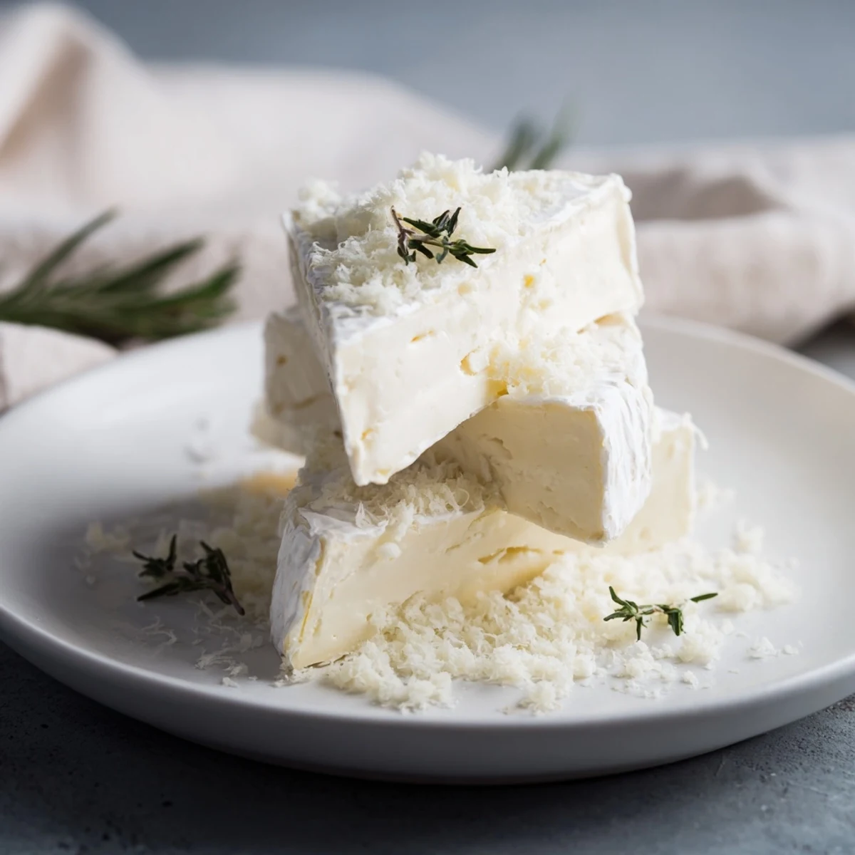 Snowcapped Range appetizer: creamy Brie mountains blanketed in Parmesan snow, ready to enjoy.