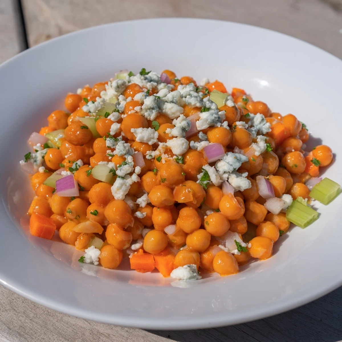 Vibrant photo of creamy Buffalo Chicken Bean Salad, ready to enjoy with a burst of flavor in every bite.