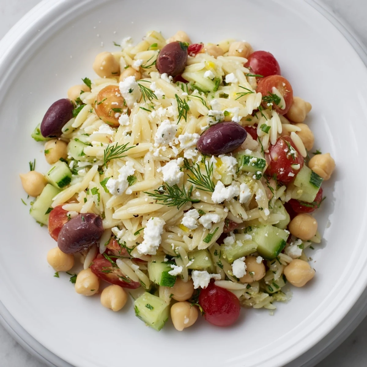 Delectable Greek Lemon-Orzo Bean Salad: a bright, sunny salad with tender pasta and fresh herbs.