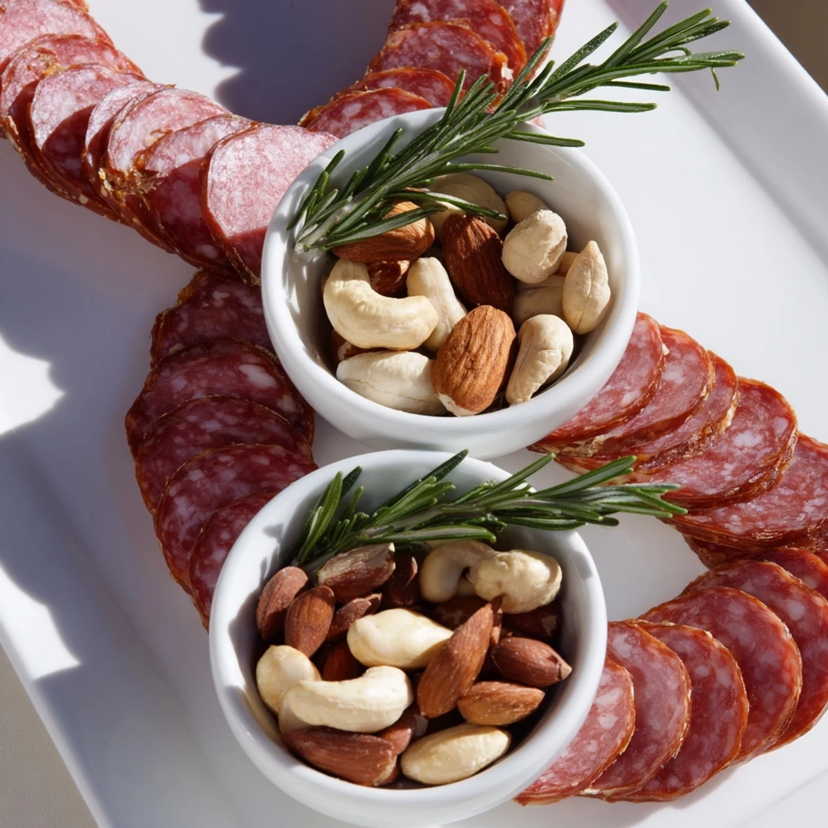 Visually stunning The Infinity Loop recipe featuring artistic salami arrangement, perfect for effortless entertaining options.