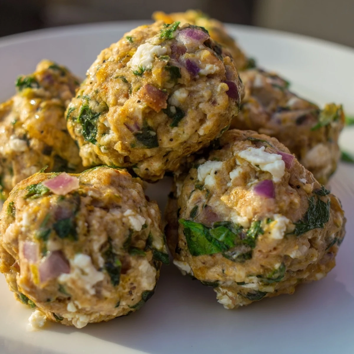 Golden brown Spinach Feta Turkey Meatballs, tender and juicy, ready to savor for dinner.