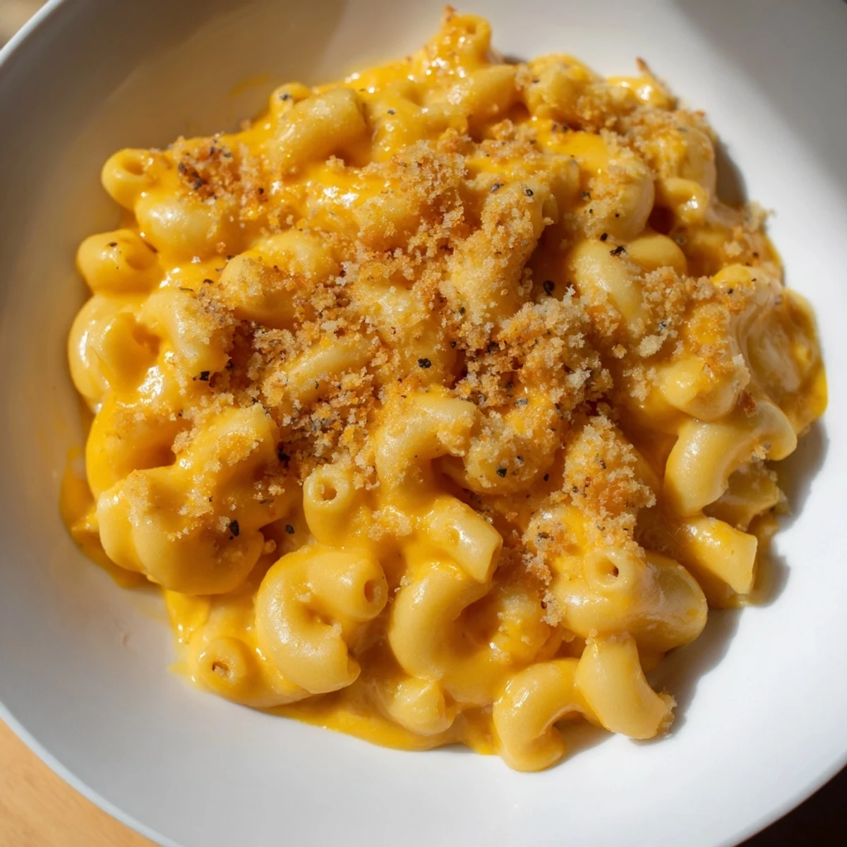 Golden-brown Butternut Squash Mac, a creamy baked pasta dish with a cheesy crust.