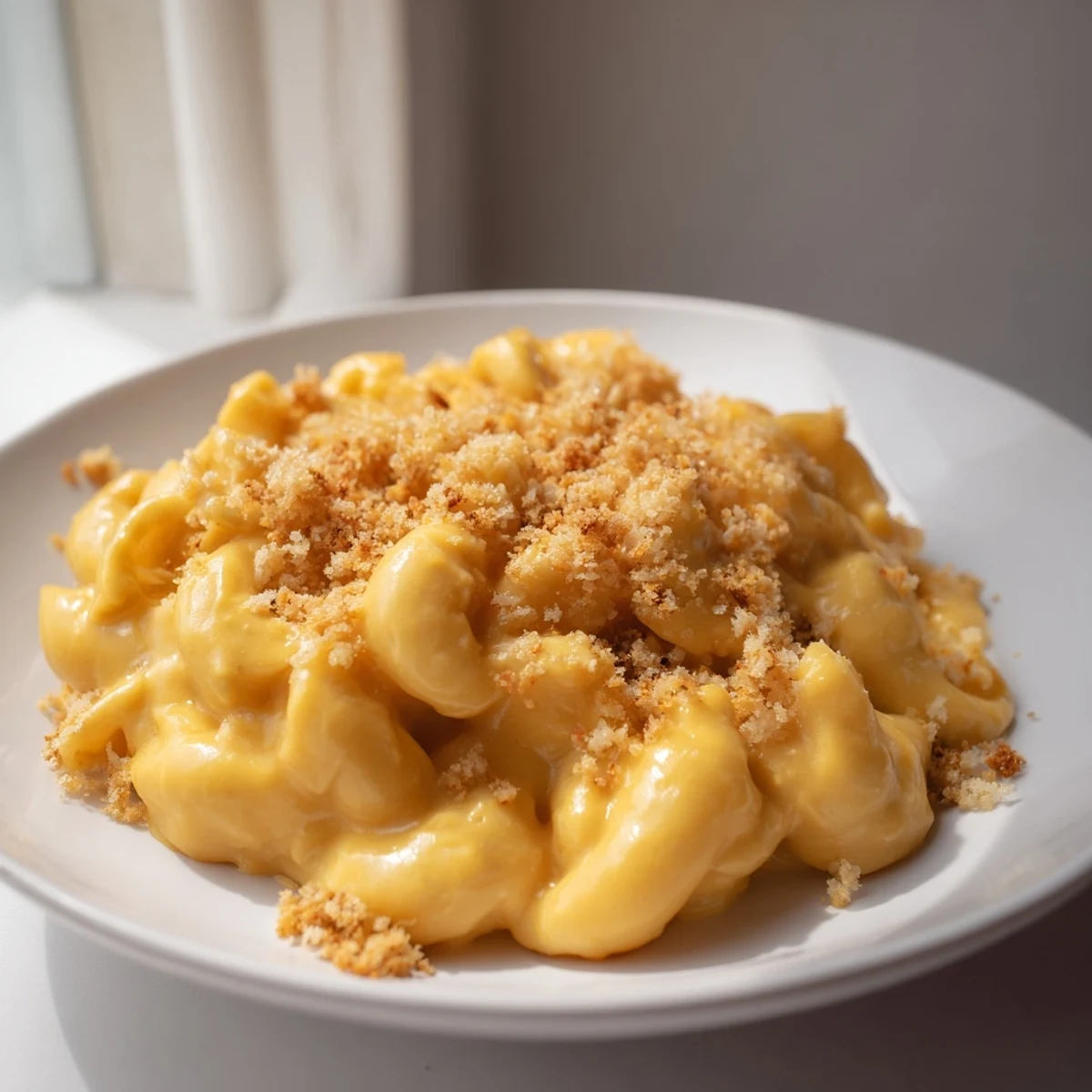 Warm, comforting bowl of Butternut Squash Mac brimming with melted cheese and tender squash pieces.