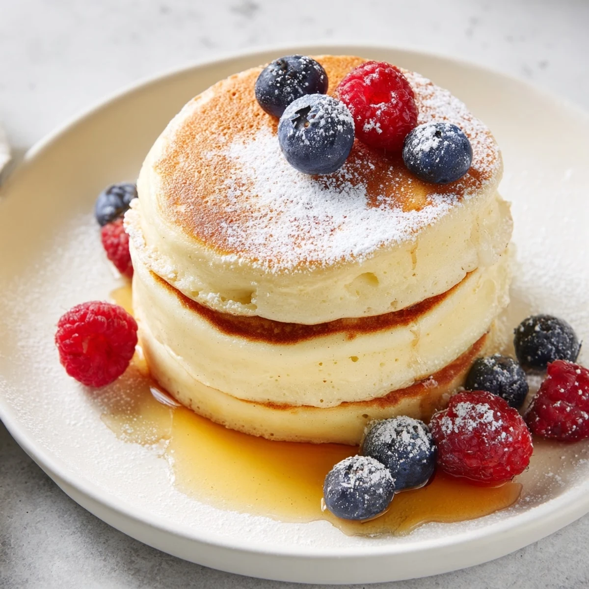 Warm, cooked Lemon Ricotta Pancakes with blueberries, perfect for a cozy weekend brunch.