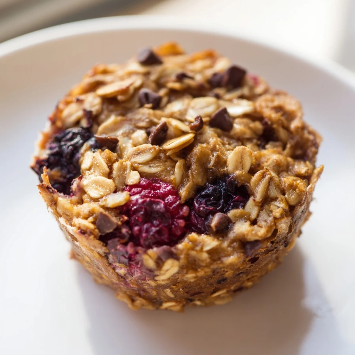 Warm baked oatmeal cups, golden brown and perfectly portioned; a delightful breakfast.