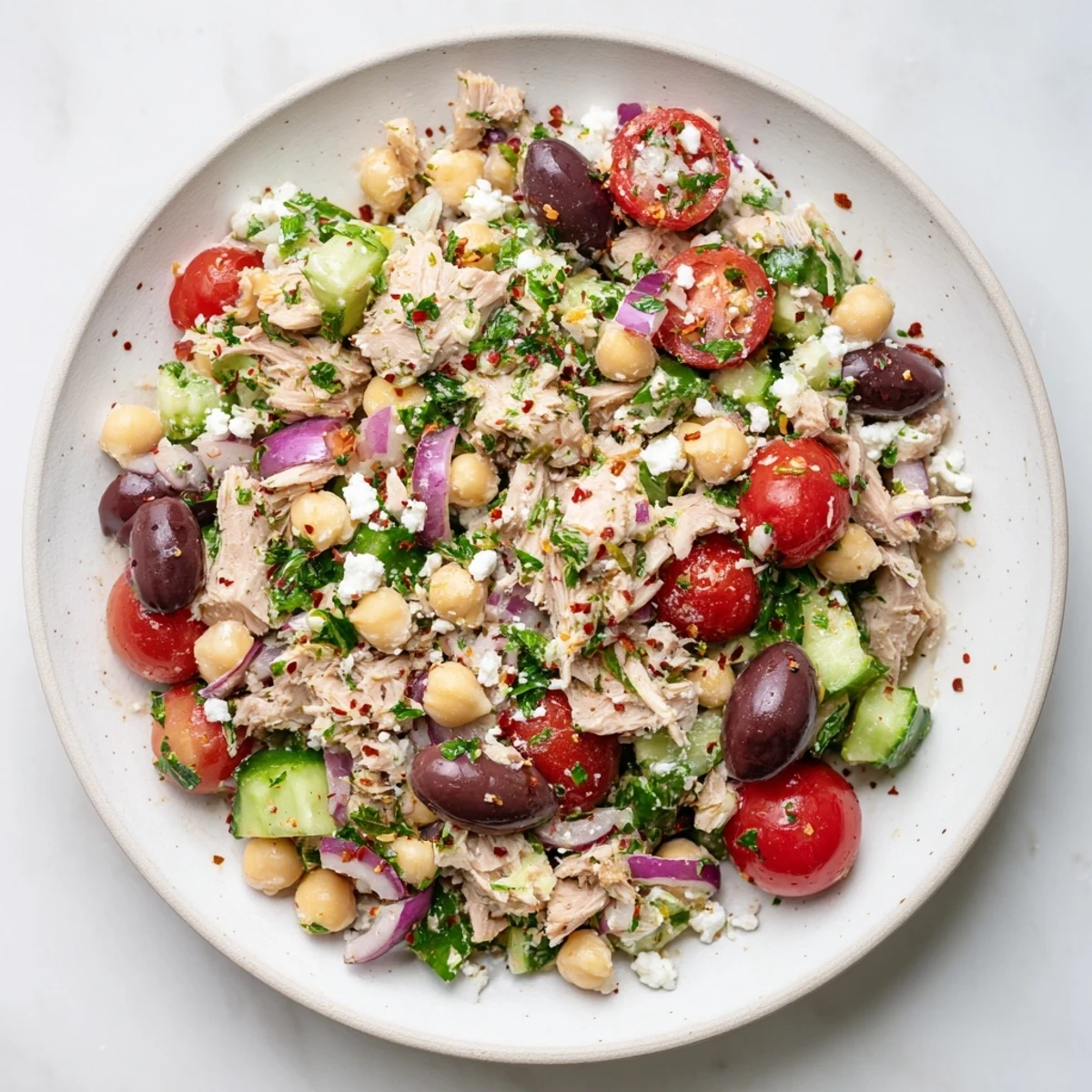 A bright, zesty Tuna Chickpea Salad, bursting with flavor, ready for a healthy and quick lunch.