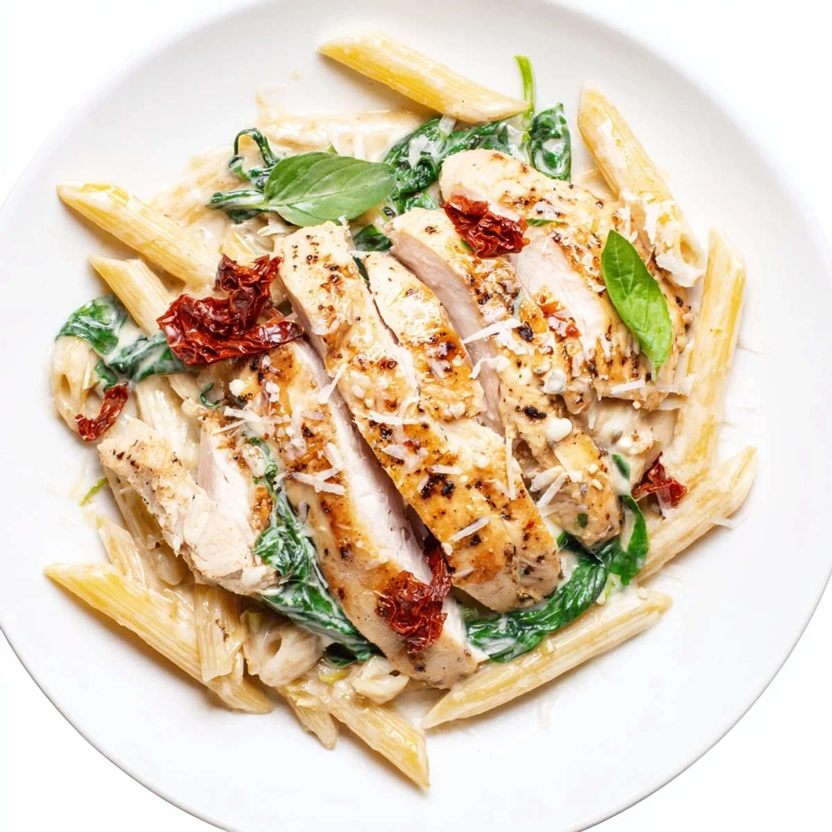 Creamy Tuscan Chicken Pasta with tender chicken, sun-dried tomatoes, and a rich, creamy sauce.