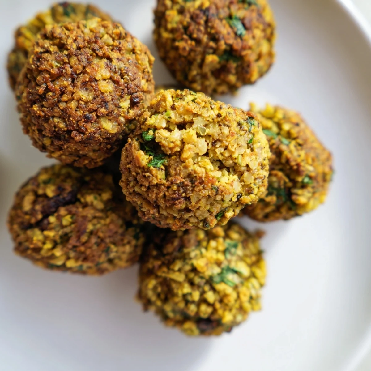 Close-up of golden-brown Levantine falafel, imagining the fragrant spices after each bite.