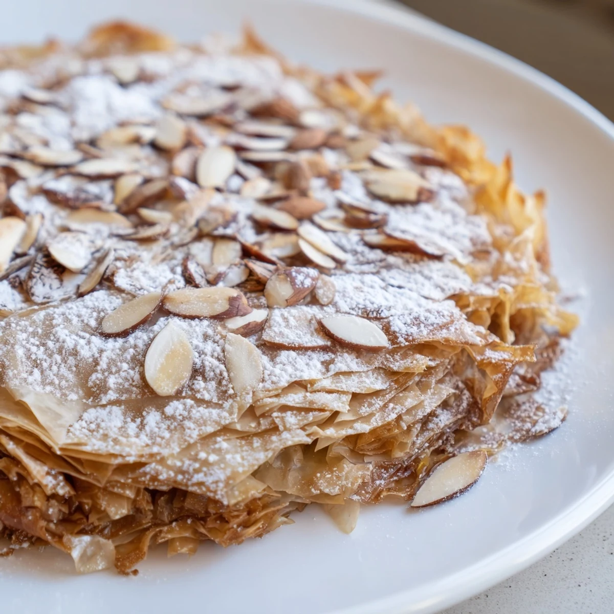 Golden, flaky crust reveals a flavorful chicken filling in this Moroccan Pastilla Pie.