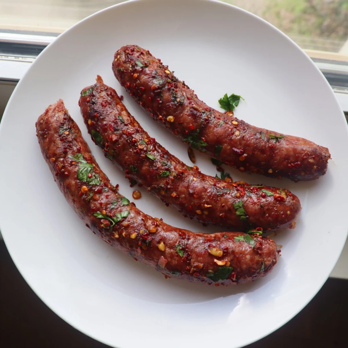 Freshly made, flavorful Tunisian Merguez sausage, perfect for grilling and enjoying with friends.