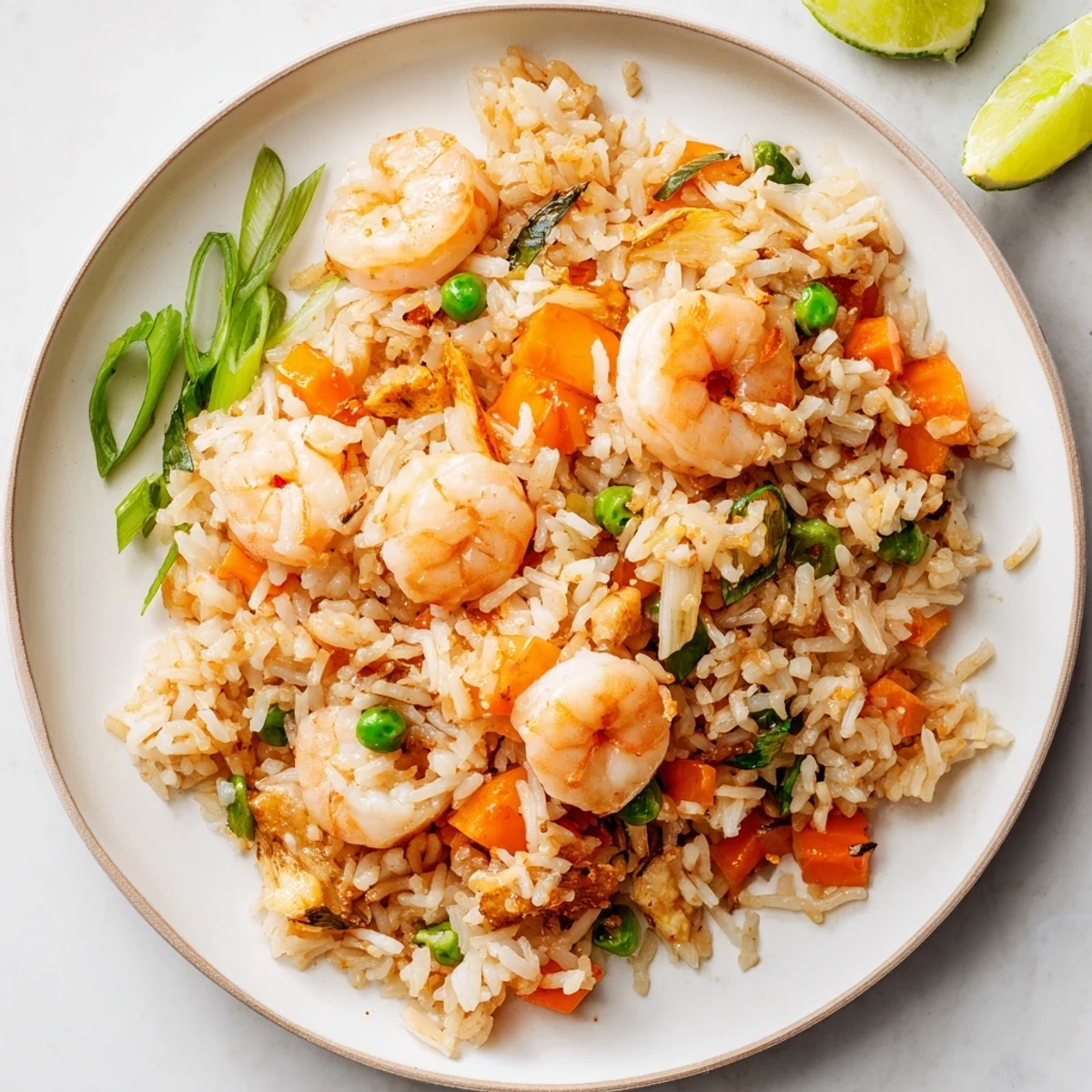 Golden Shrimp Garlic Fried Rice with vibrant vegetables and a savory soy glaze.