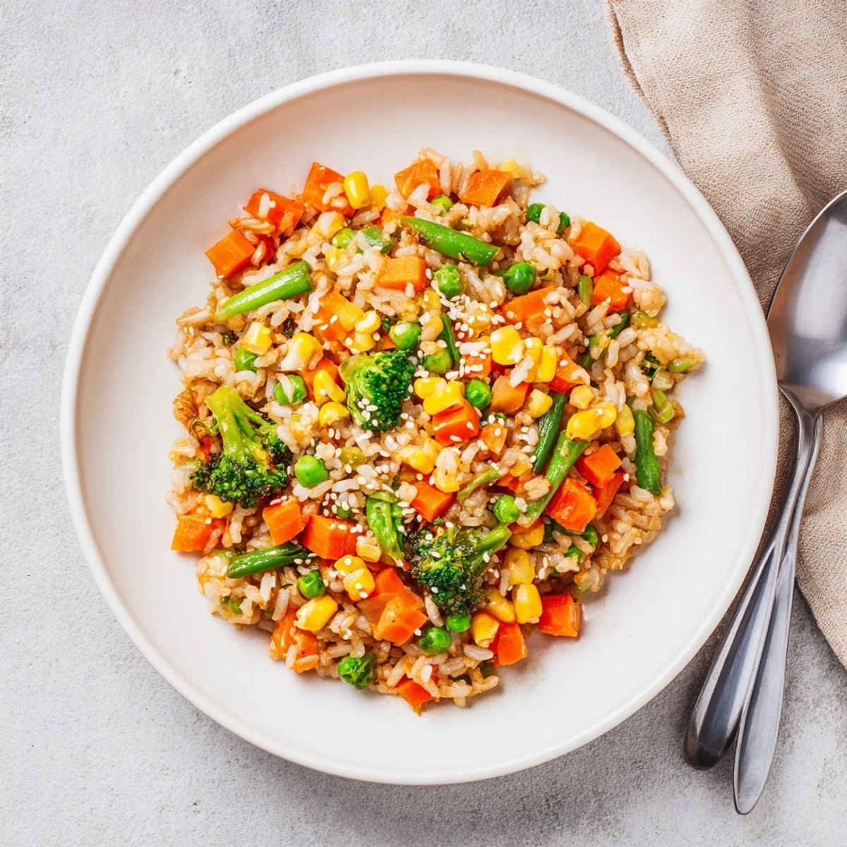 Hot Vegetable Fried Rice with colorful bell peppers, crisp broccoli, and tender carrots steaming in a wok.