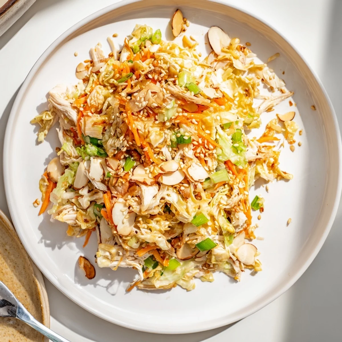 Golden sesame dressing coats tender rotisserie chicken, shredded cabbage, carrots, and crunchy ramen noodles in this vibrant salad.
