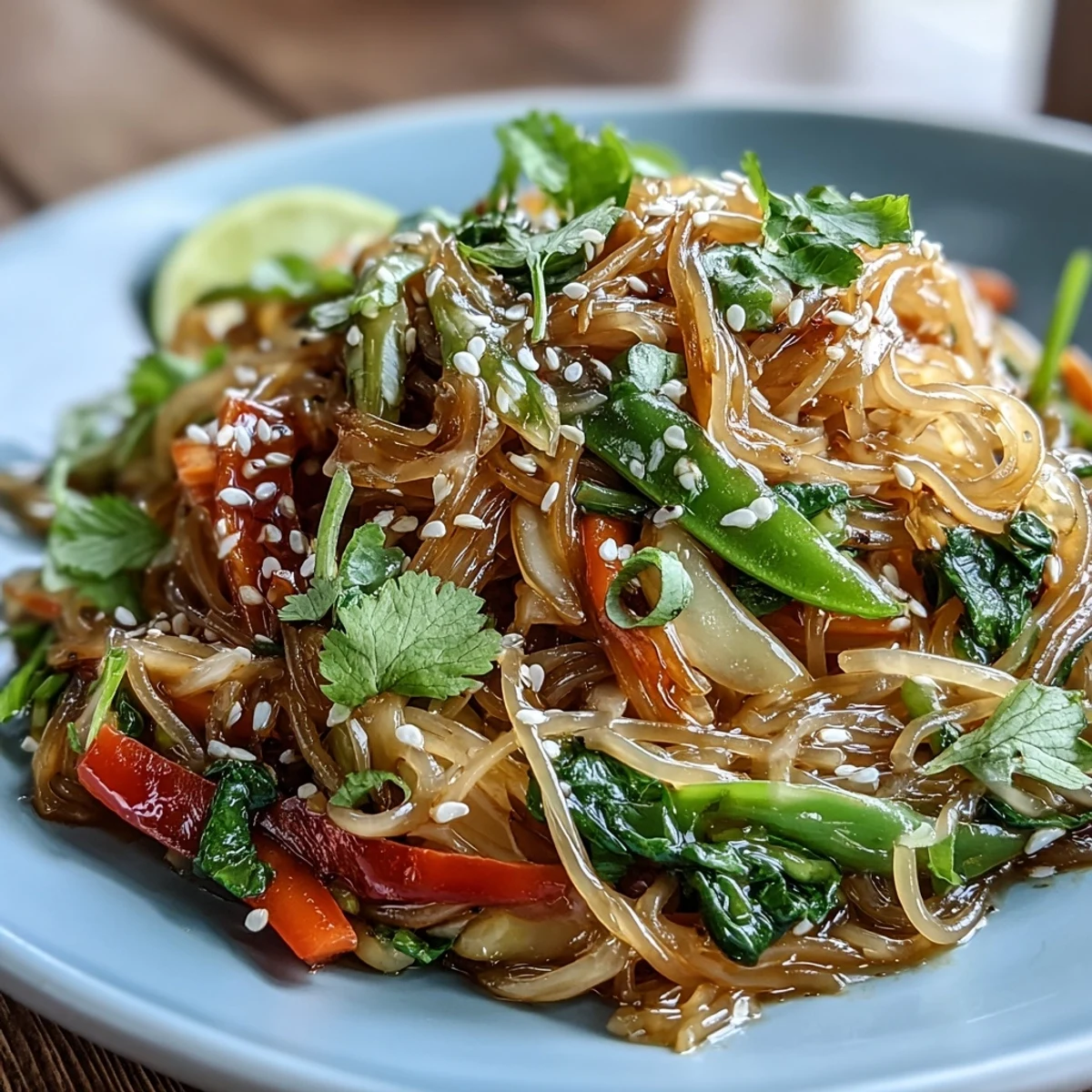 Vibrant Kelp Noodle Stir-Fry featuring crisp veggies and zesty ginger sauce.