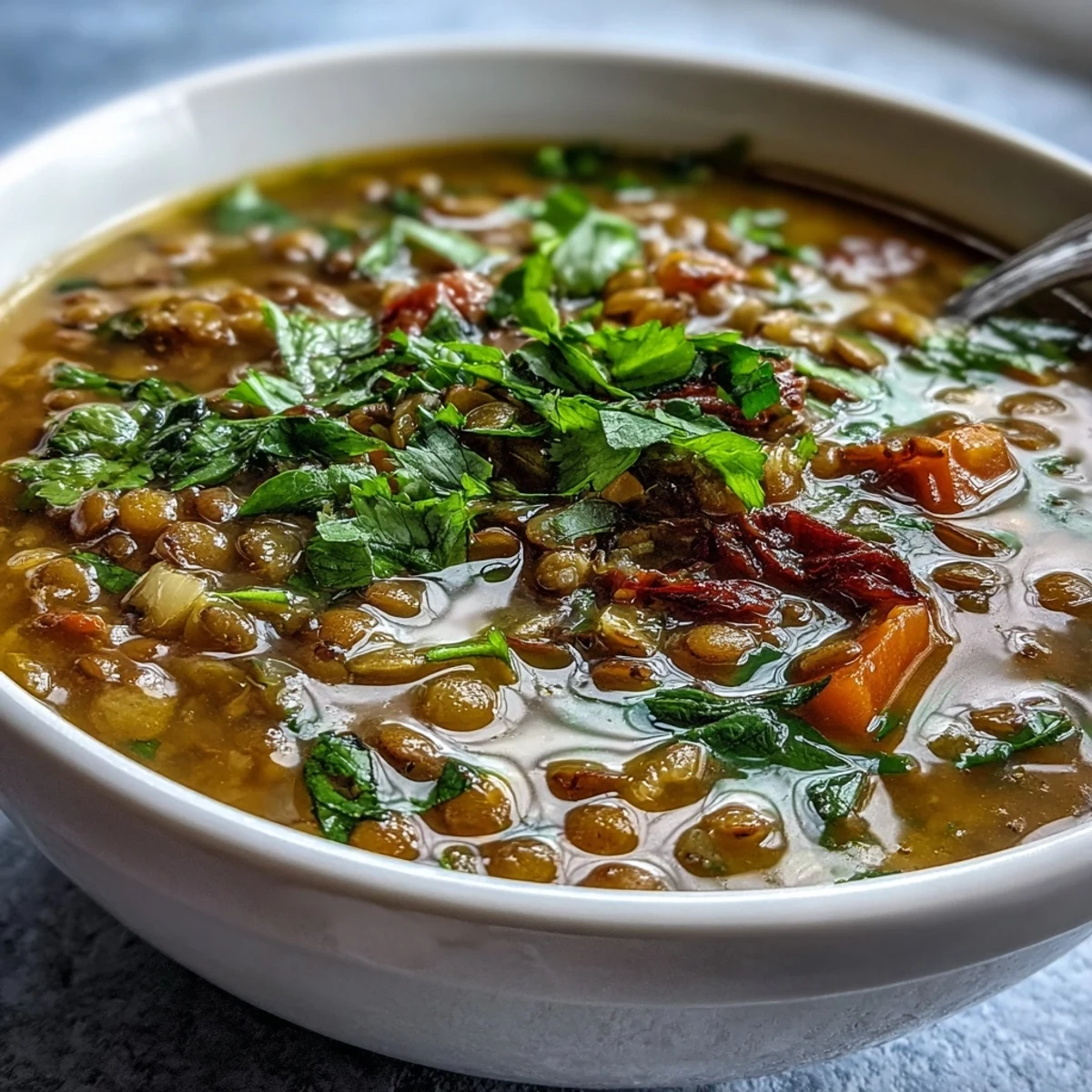 Steaming bowl of traditional Indian mung bean soup, served with a side of steamed basmati rice.  