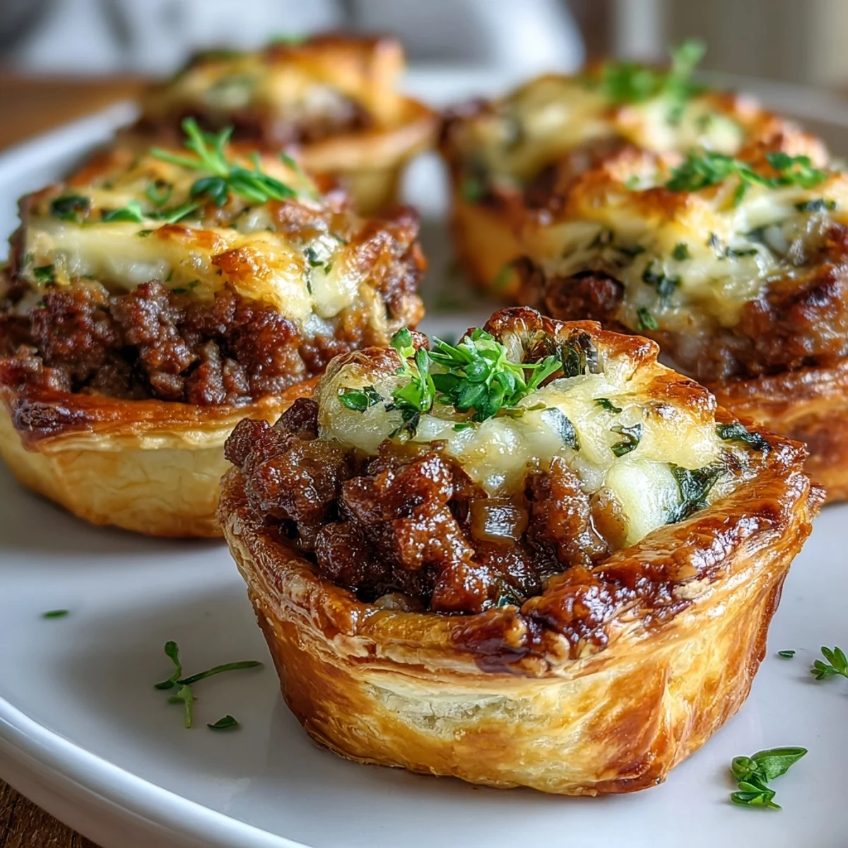 Freshly baked Mini Beef Tourtières on a cooling rack, showcasing their golden crust and savory beef filling.