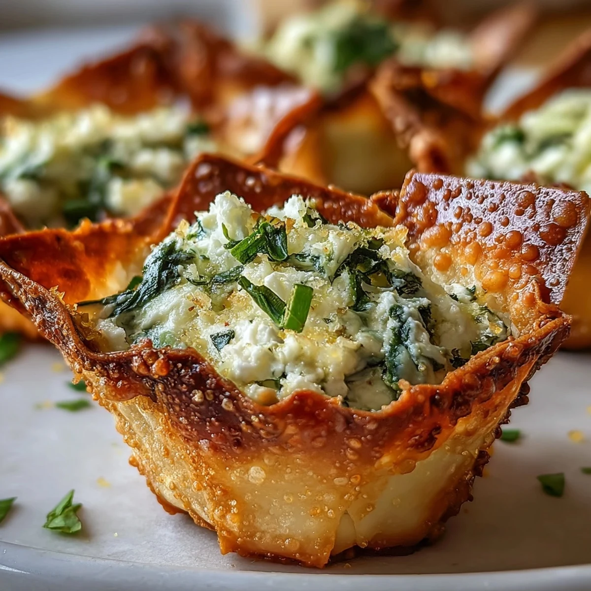 Appetizer platter of warm Mediterranean Spinach and Feta Cheese Crisps with a pinch of smoked paprika, ready to serve.