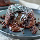Freshly baked Chocolate Lava Cakes with Espresso reveal gooey centers on plates, dusted with cocoa powder and ready to enjoy.