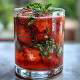 A vibrant pitcher of strawberry basil lemonade mocktail with fresh basil leaves and juicy strawberries.