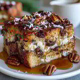 2. Sweet Mexican bread pudding layered with raisins, dried fruit, and cheese, drizzled with cinnamon-spiced syrup.  