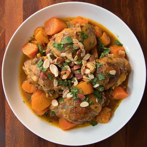 A steaming bowl of comforting Soft Spice Slow-Cooker Chicken and Sweet Potato Tagine, ready to be enjoyed.