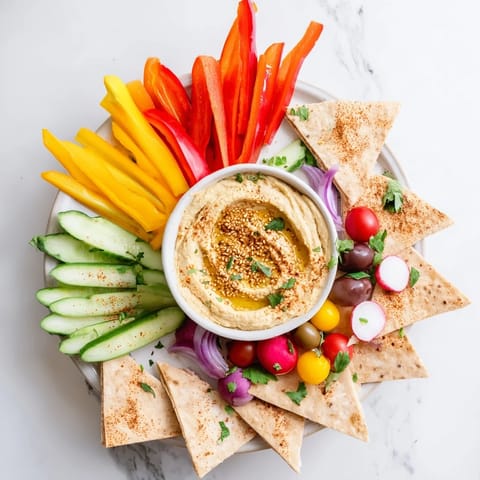 A colorful Moroccan Tent platter featuring hummus, roasted peppers, and baba ganoush with warm pita bread.