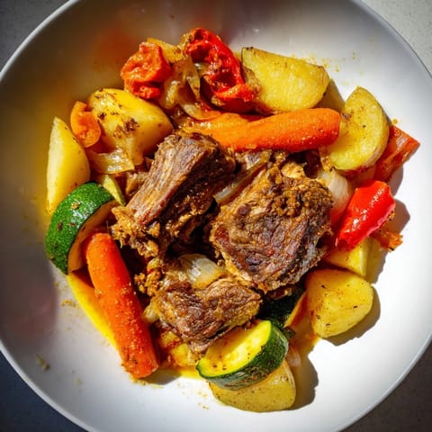 A delicious Jordanian Zarb featuring tender, slow-cooked meat and flavorful roasted vegetables.