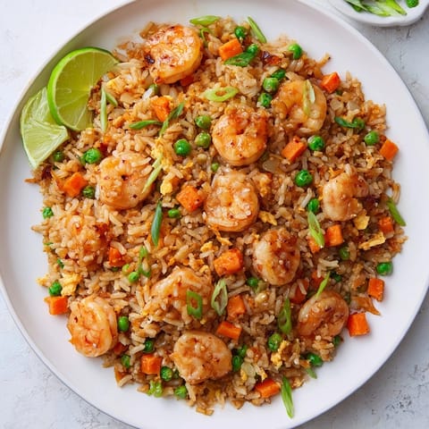 Aromatic Shrimp Garlic Fried Rice, glistening with garlic and perfectly cooked shrimp.