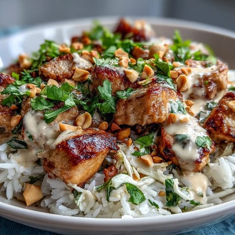 Pile on crisp red cabbage and fresh cilantro for a colorful, crunchy Peanut Chicken Protein Bowl that’s perfect for healthy meal prep.