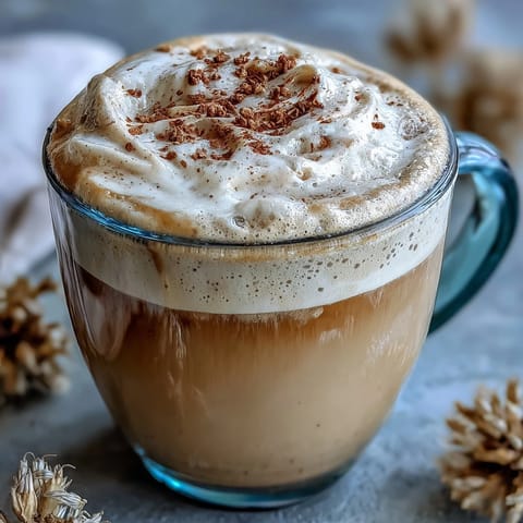 A creamy dandelion tea latte with oat milk and vanilla, perfect for a cozy vegan coffee alternative.