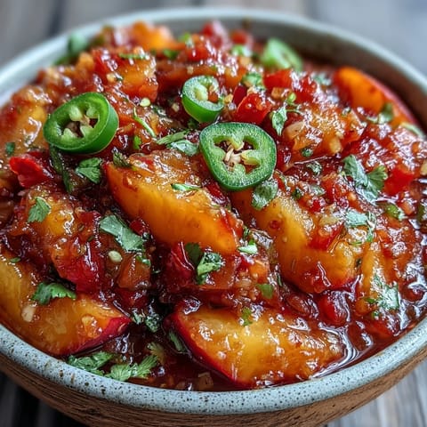 Vibrant peach jalapeño salsa, bursting with sweet heat, complements grilled fish beautifully.
