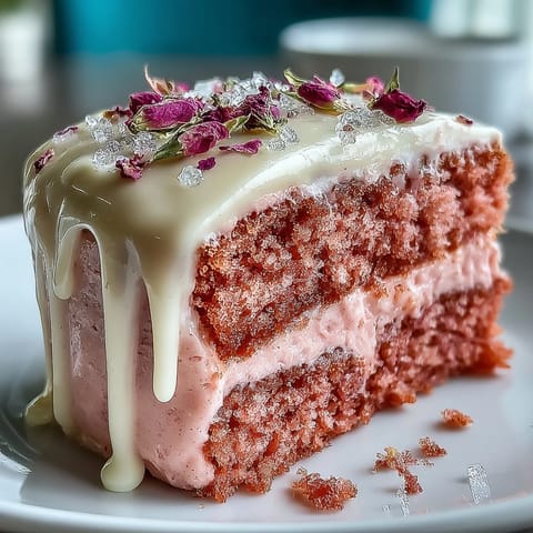 Bridal Shower Rosé Velvet Cake: a stunning pink creation adorned with a delicate gold drip.
