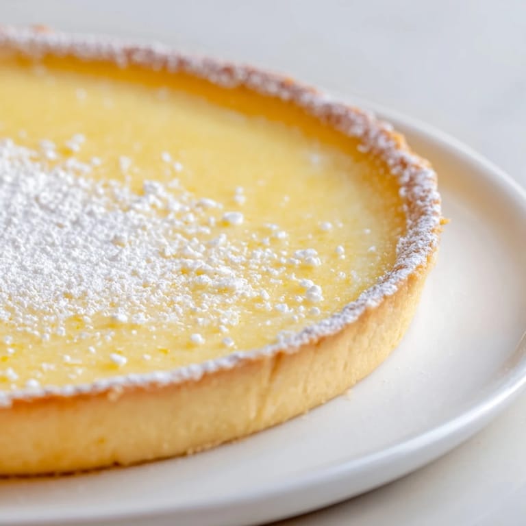 Picture a slice of softly set Home Plate Saffron and Vanilla Custard Tart, perfect for a special occasion.