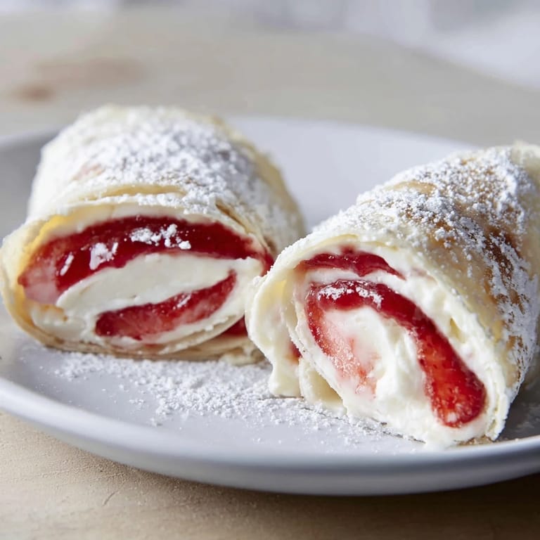 A close-up of sweet Snow Angel Tortilla Wraps; tender wraps full of jam and cream cheese.