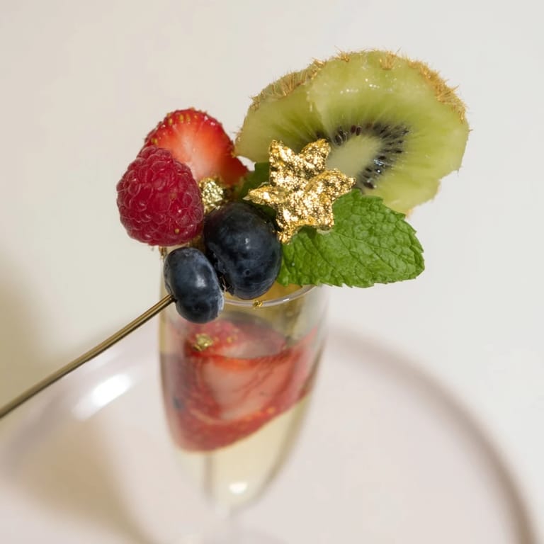 Festive fruit garnishes add color to champagne glasses; enjoy these elegant Champagne Flute additions.