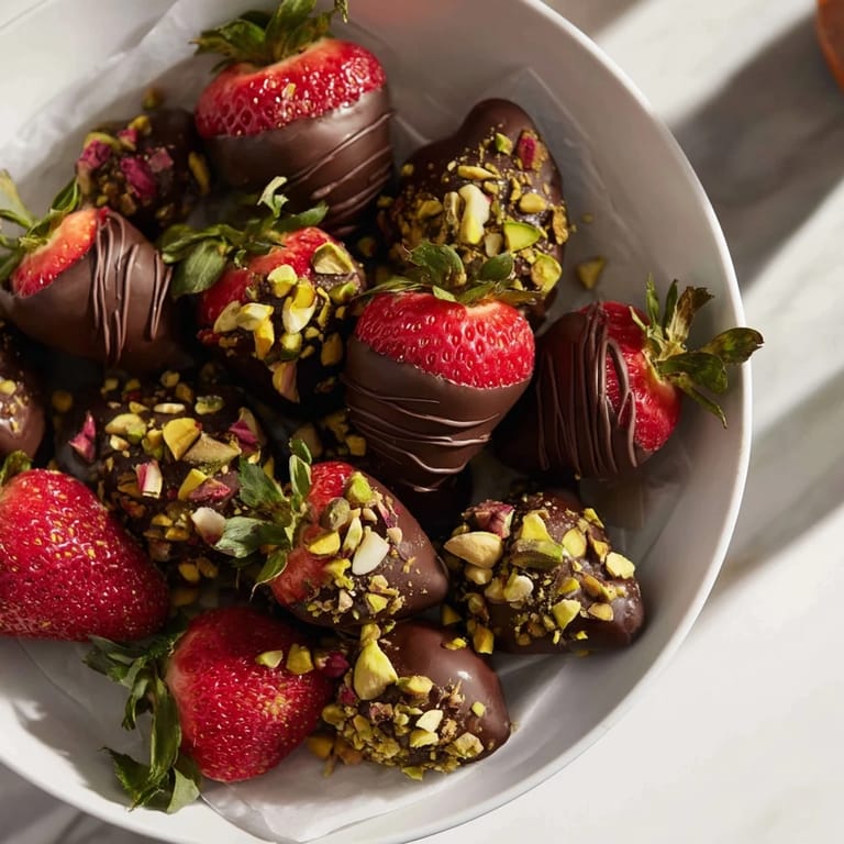 Close-up of vibrant Dark Chocolate Covered Strawberry Dips, a festive, easy treat for any special occasion.