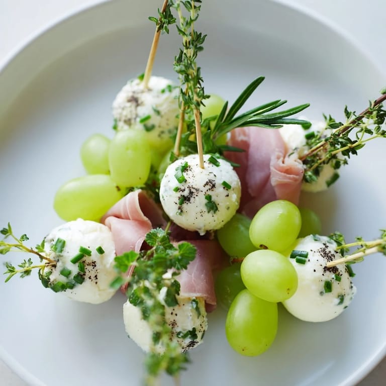 Vibrant Mistletoe Kissing Ball features a beautiful arrangement of grapes, cheese, and prosciutto for a holiday treat.