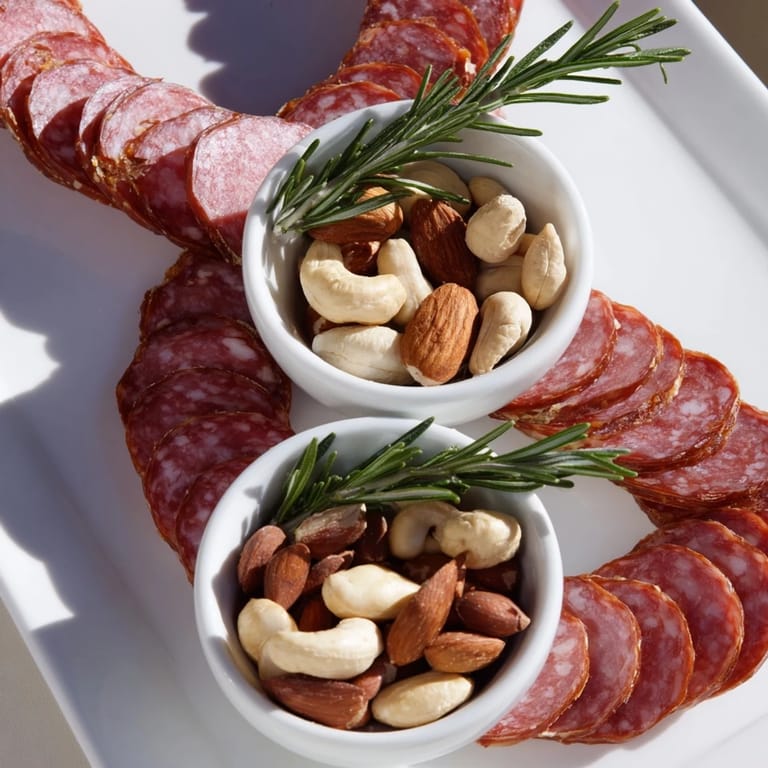 Visually stunning The Infinity Loop recipe featuring artistic salami arrangement, perfect for effortless entertaining options.